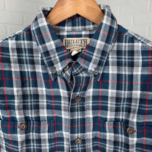 Duluth Shirt Men Large Blue Red‎ Black Plaid Flannel Trim Fit Classic Work VTG - Picture 2 of 9